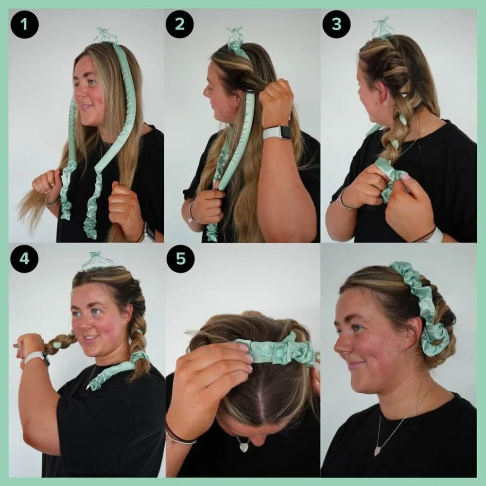 Heatless Satin Curlers Set with Scrunchies Headband Claw for All Hair Types